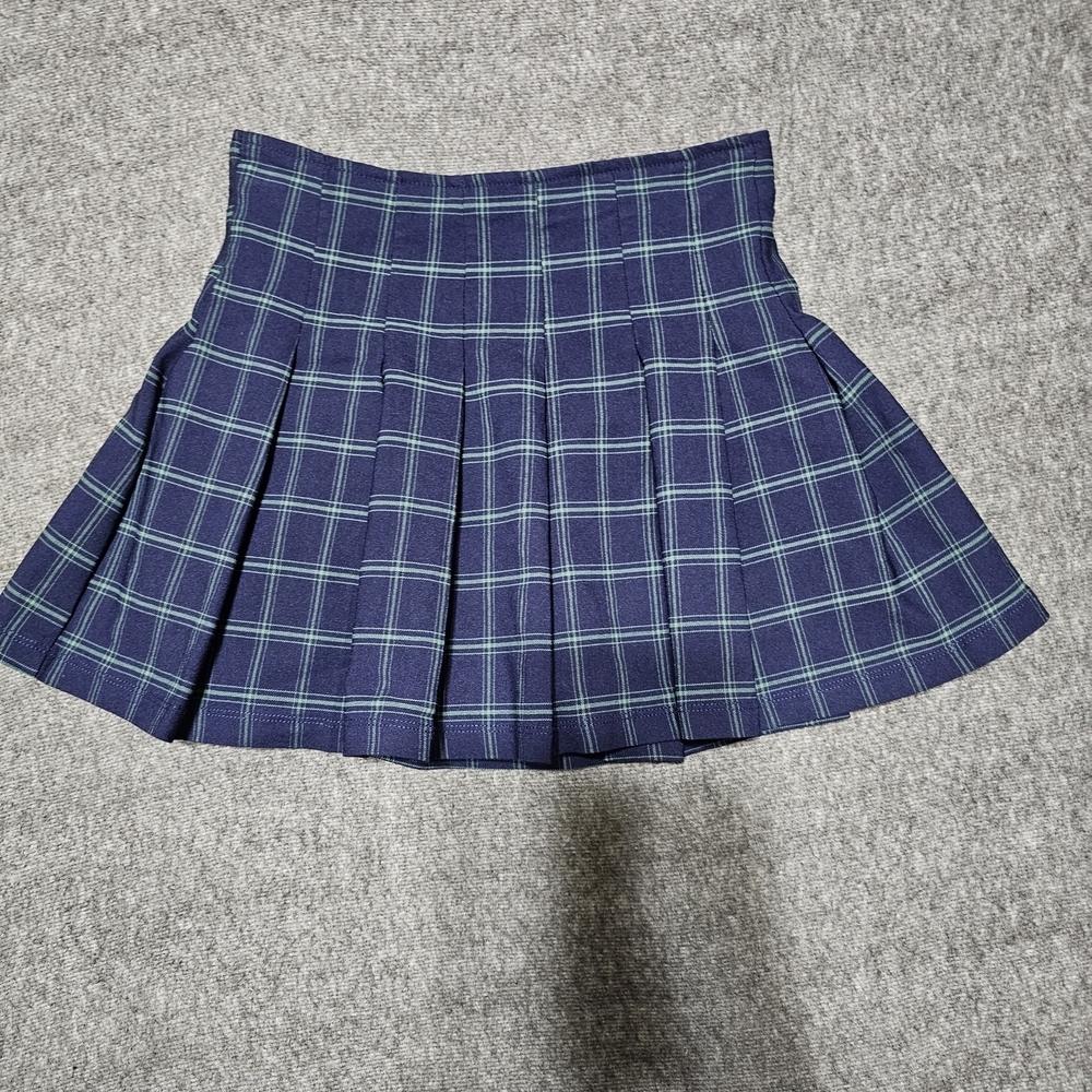 Altar'd State Navy Green Plaid Pleated Mini Skirt S